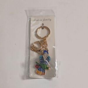 Colorful Bird Keychain with Gold Accents